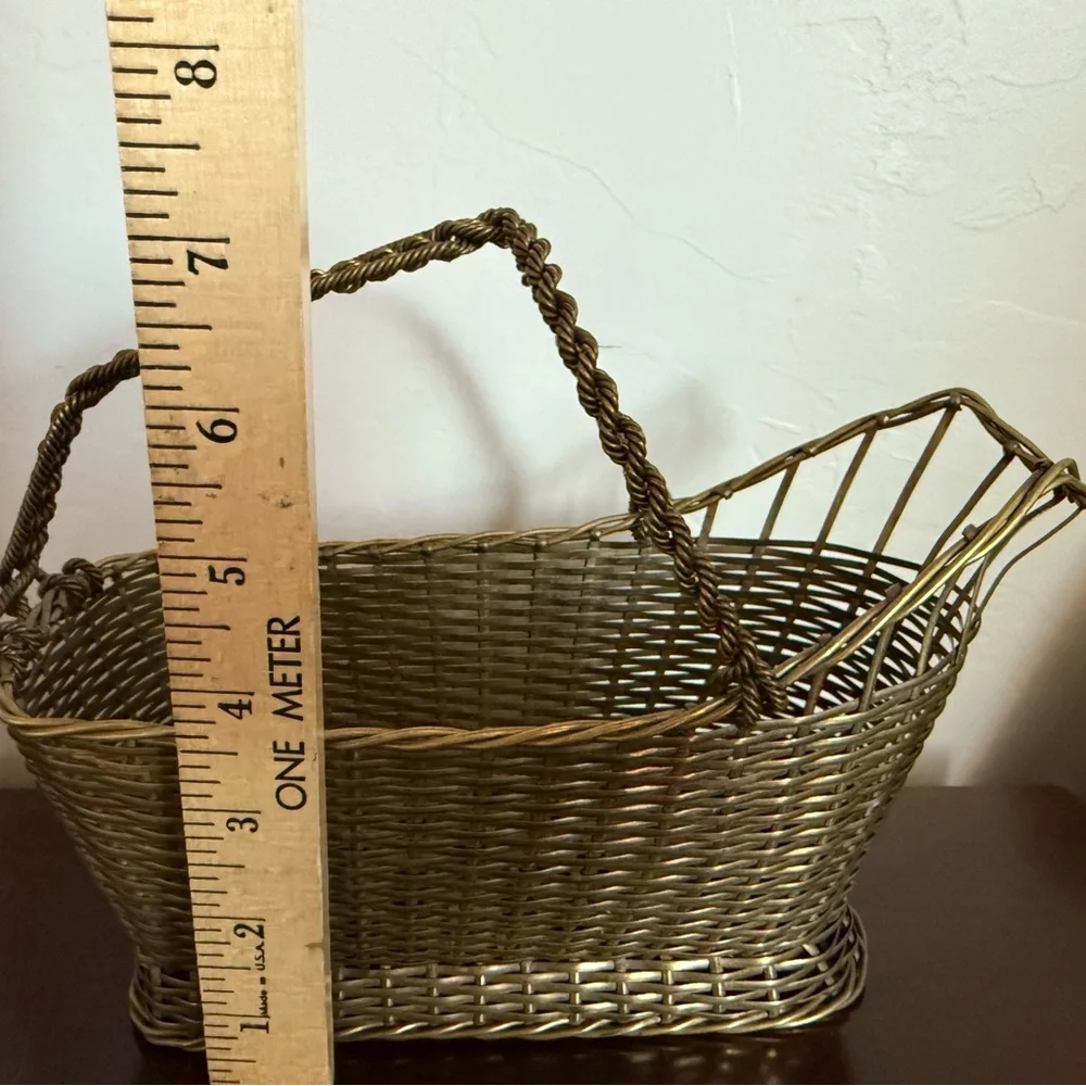 Antique French‎ Brass Gold Woven Basket wine holder caddy